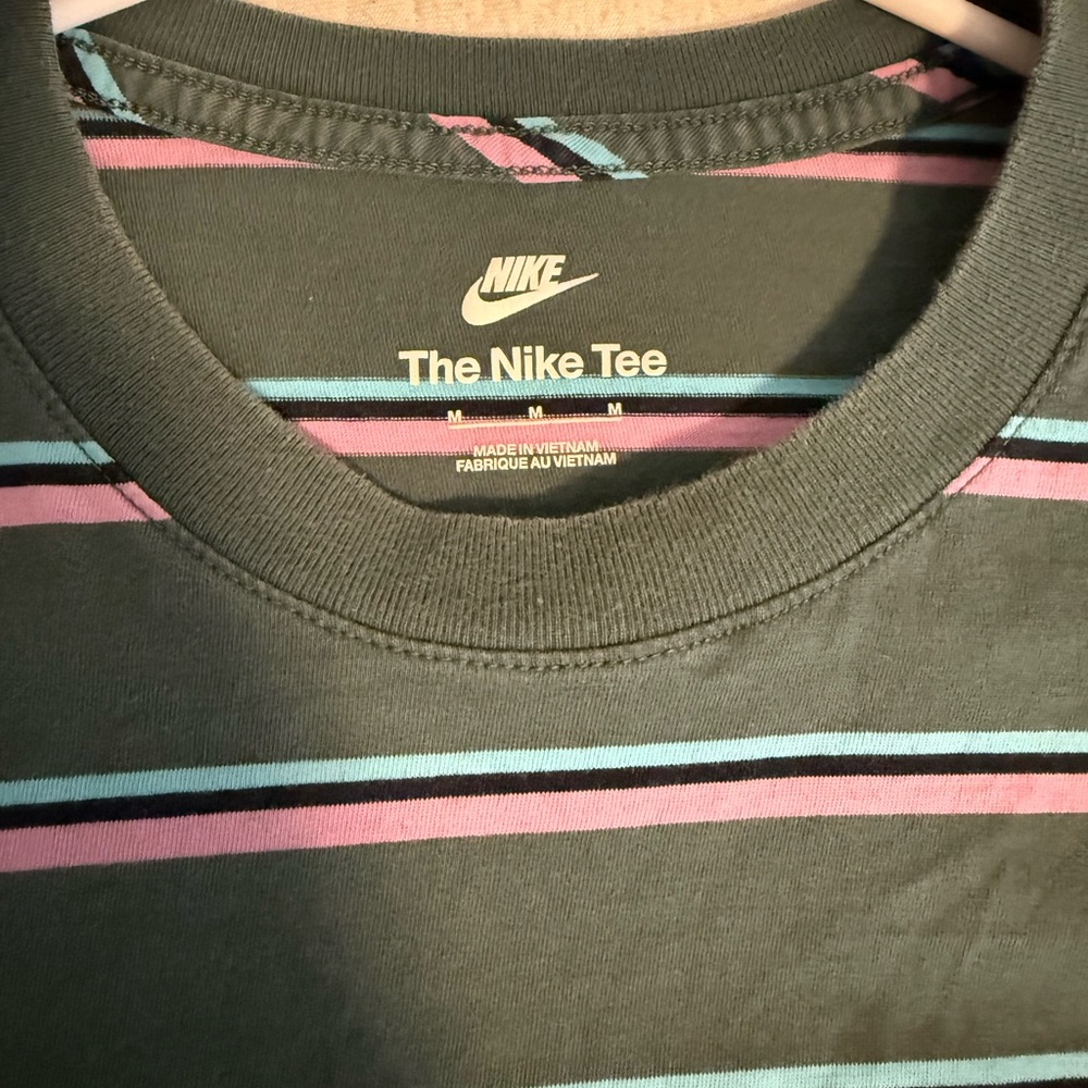 Nike Men's Striped Tee - Green and Pink